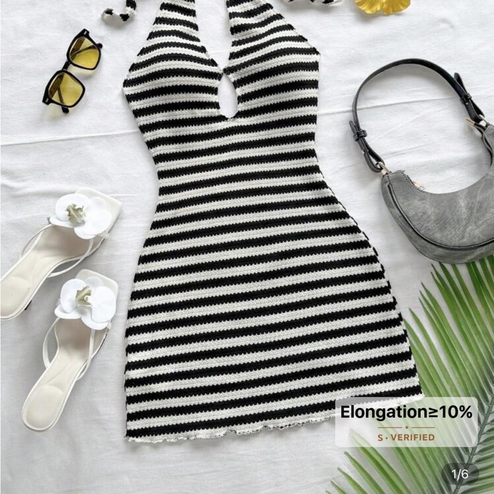 Striped Black and White Halter Dress